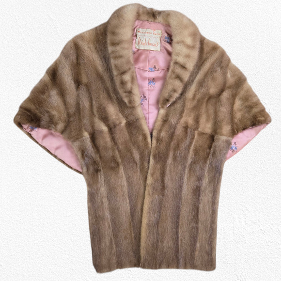 1940s Vintage Mink Fur Capelet Shrug Satin Lined Hollywood Glam Wrap Medium Fit - Picture 1 of 10